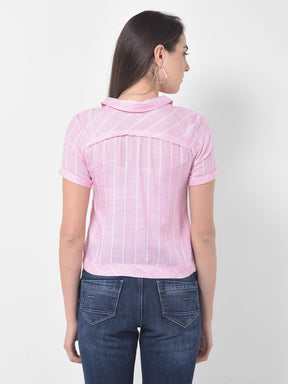 Pink Half Sleeve Stripes Blouse