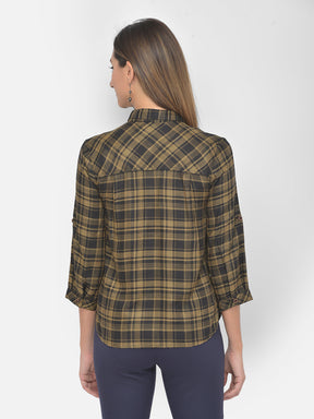 Black 3/4 Sleeve Checked Blouse