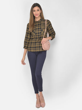 Black 3/4 Sleeve Checked Blouse