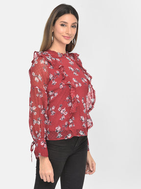 Maroon Full Sleeve Swiss Dot Blouse