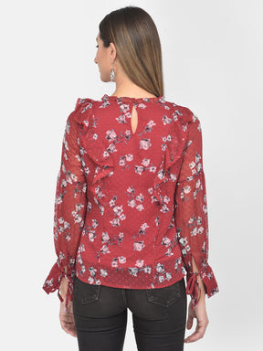 Maroon Full Sleeve Swiss Dot Blouse