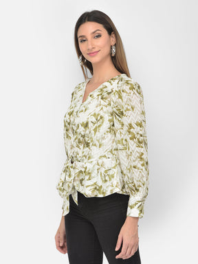 Green Full Sleeve Swiss Dot Blouse