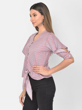 Red Half Sleeve Striped Blouse