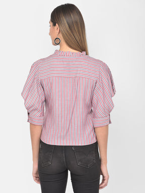 Red Half Sleeve Striped Blouse