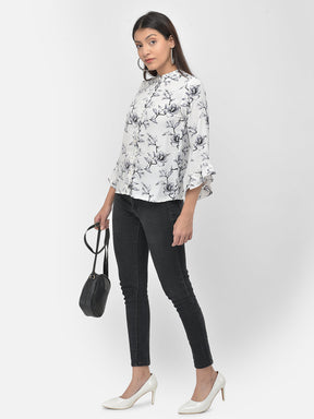 Black 3/4 Sleeve Blouse With Ruffles
