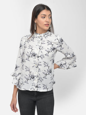 Black 3/4 Sleeve Blouse With Ruffles