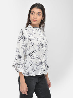 Black 3/4 Sleeve Blouse With Ruffles