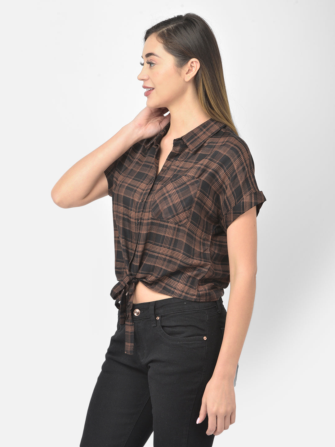 Brown Cap Sleeve Crop Top