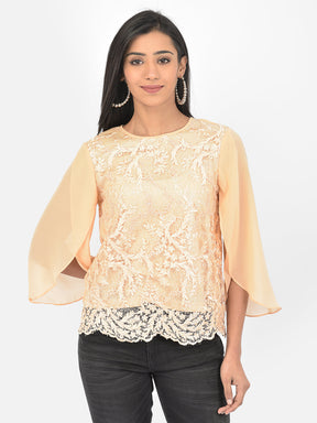 Peach 3/4 Sleeve Blouse With Sequence