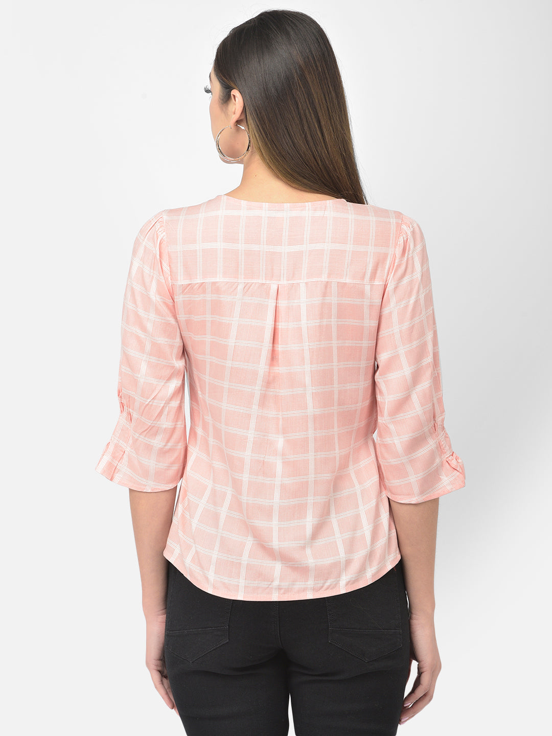 Peach Half Sleeve Check Blouse