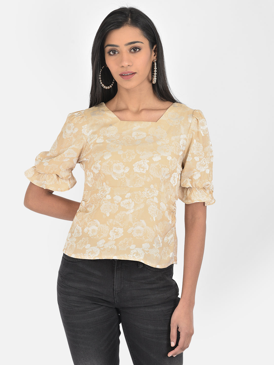 Green HalfSleeve Top with Square Neck
