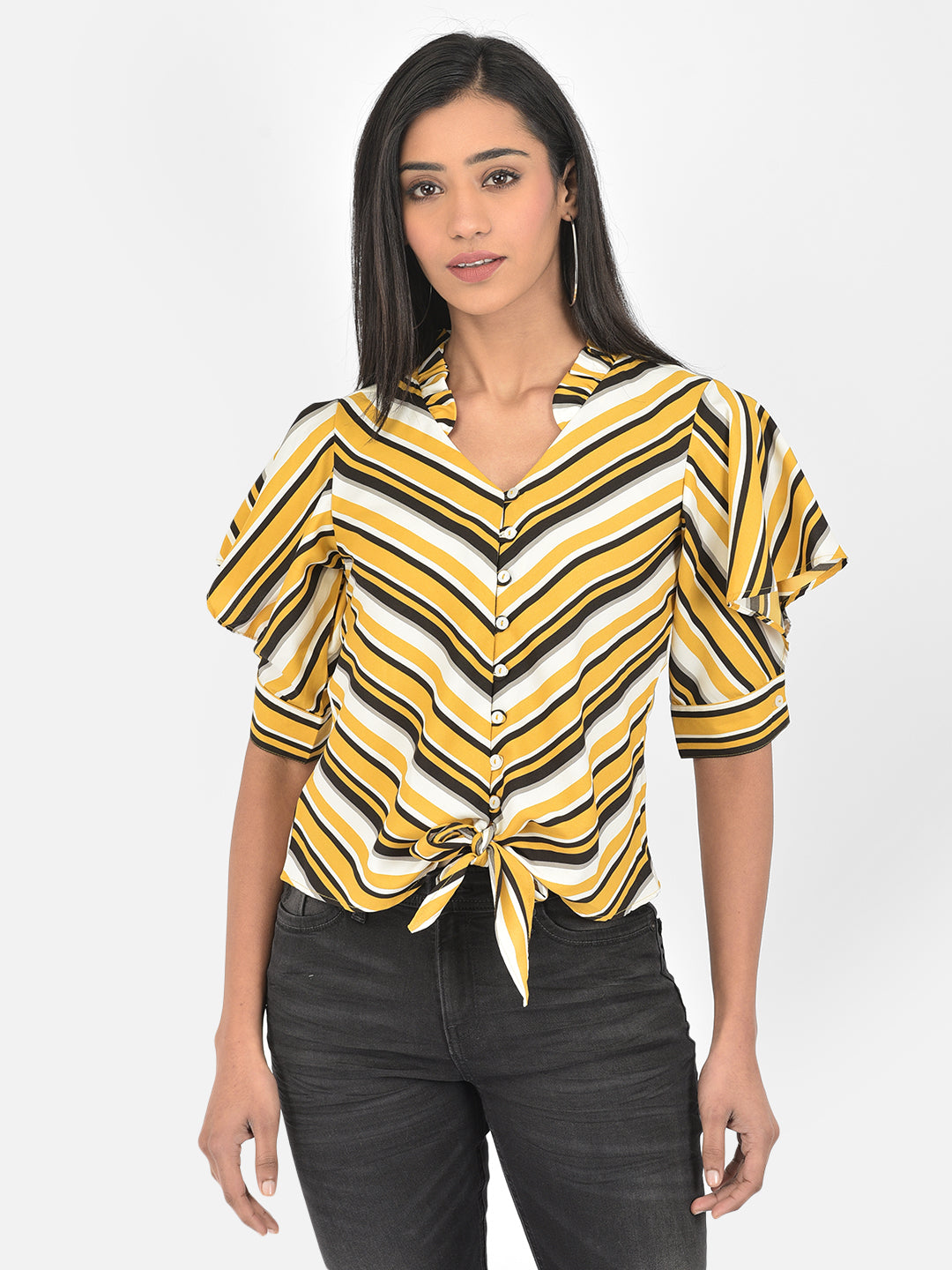 Mustard Half Sleeve Ployester Blouse