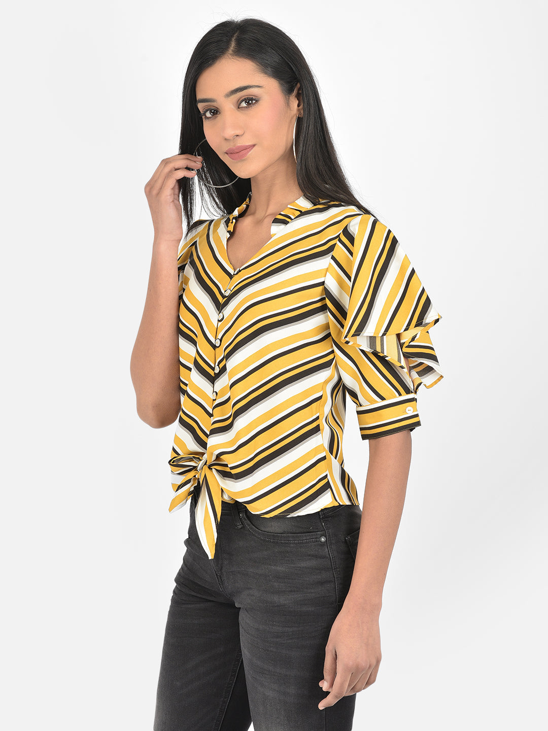 Mustard Half Sleeve Ployester Blouse