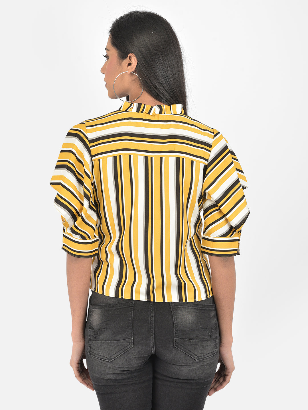 Mustard Half Sleeve Ployester Blouse