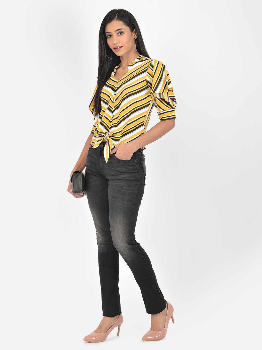 Mustard Half Sleeve Ployester Blouse