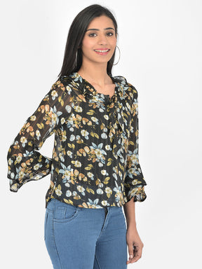 Black Full Sleeve Polyester Blouse Top