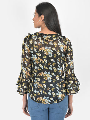 Black Full Sleeve Polyester Blouse Top