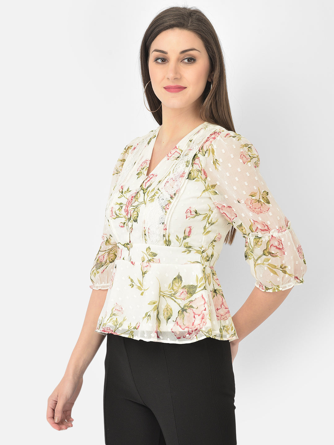 Ivory 3/4 Sleeve Swiss Dot Blouse