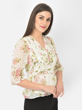 Ivory 3/4 Sleeve Swiss Dot Blouse