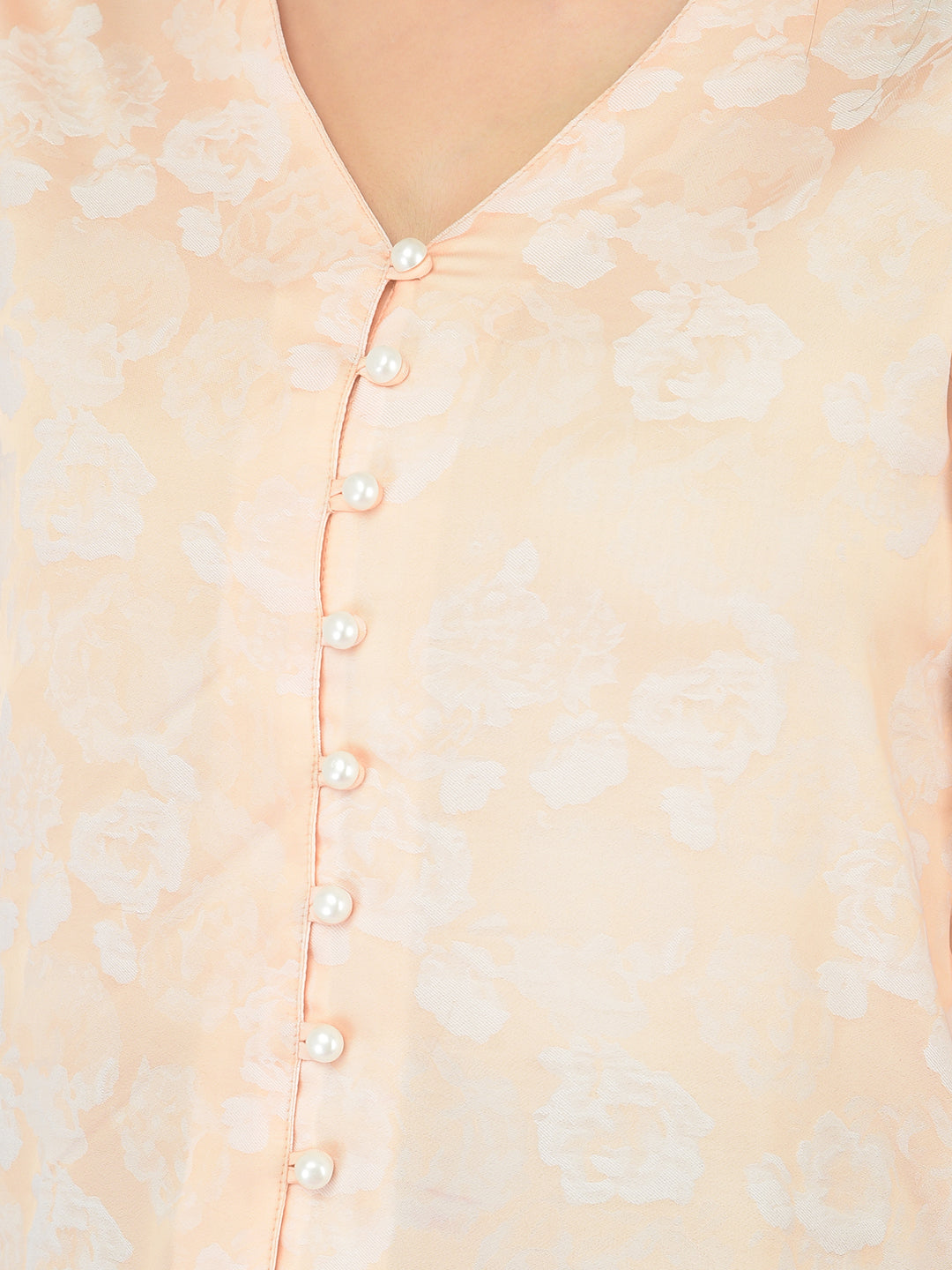 Peach Short Sleeve Solid Polyester Blouse