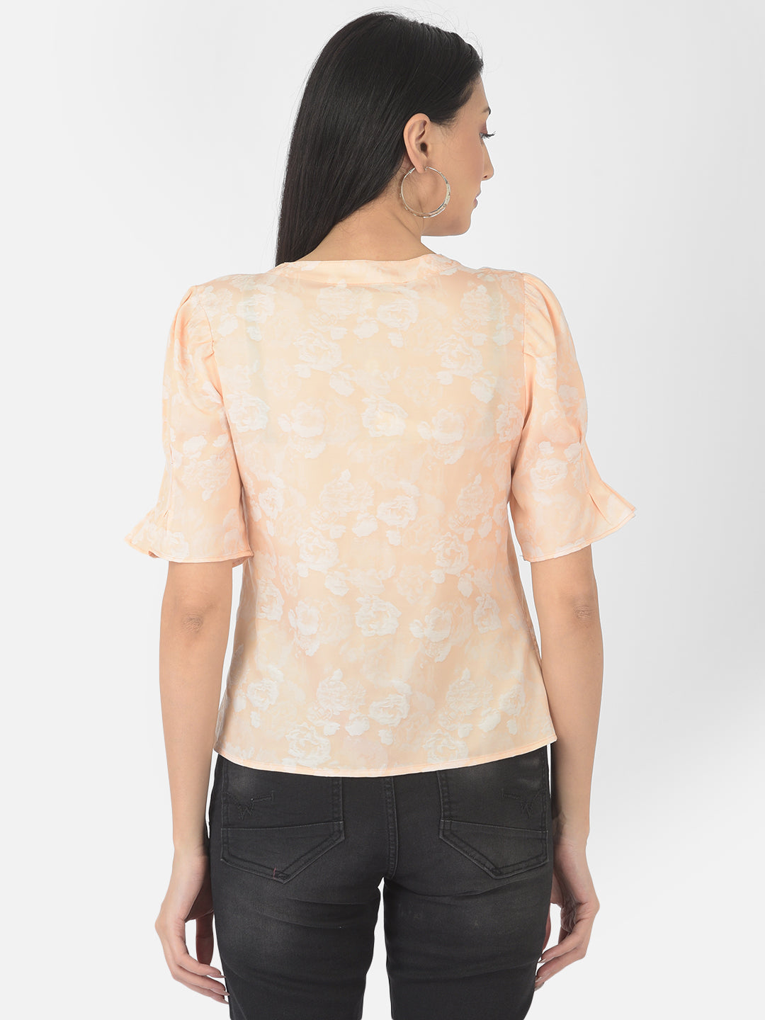 Peach Short Sleeve Solid Polyester Blouse