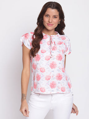 Pink Cap Sleeve Blouse With Ruffles
