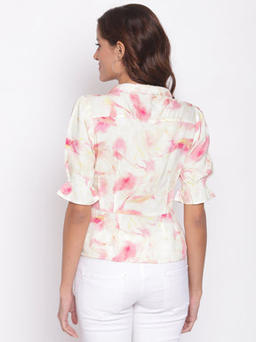 Pink Half Sleeve Blouse With Pleat