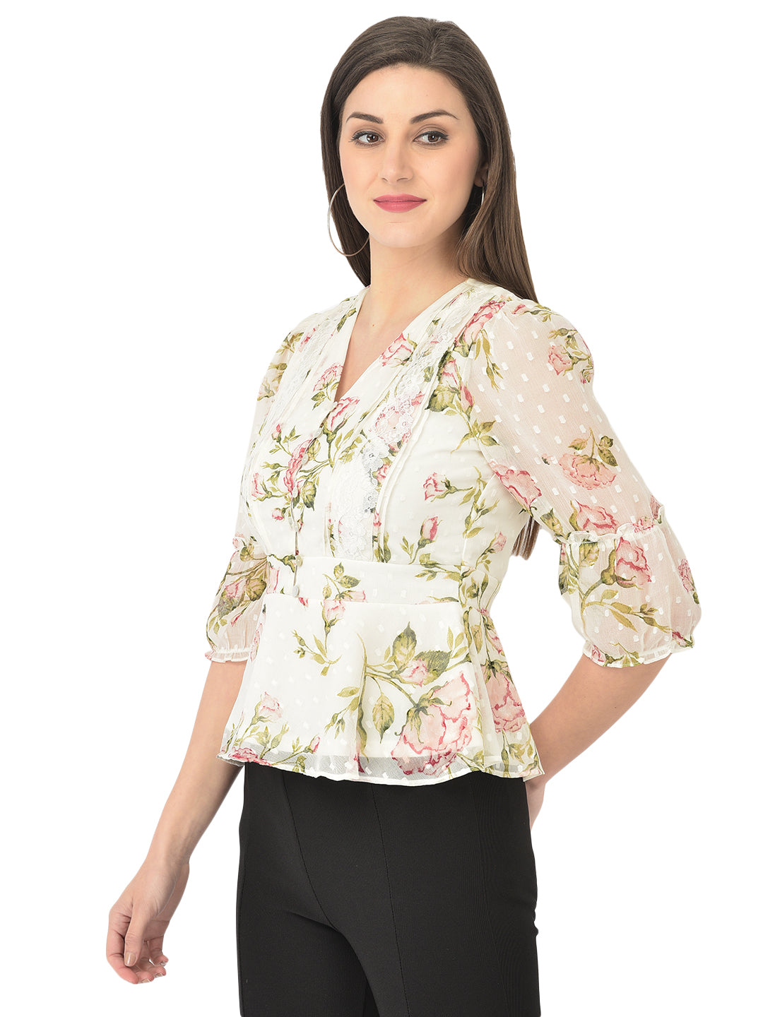 Ivory Floral 3/4 Sleeve Blouse