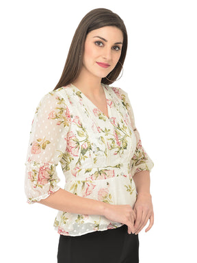 Ivory Floral 3/4 Sleeve Blouse