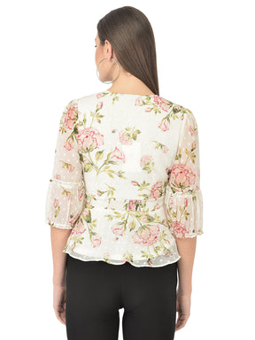 Ivory Floral 3/4 Sleeve Blouse