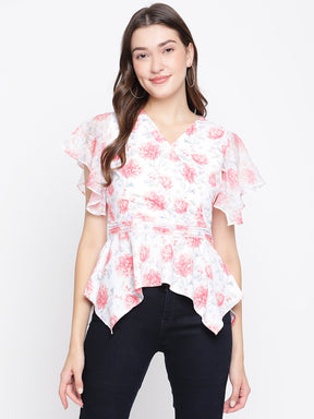 Pink Half Sleeve Floral Blouse