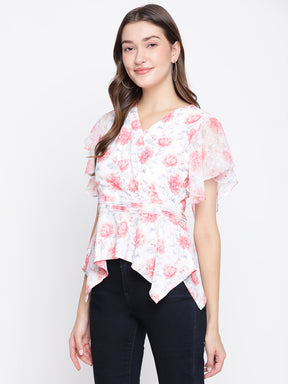 Pink Half Sleeve Floral Blouse