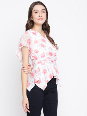 Pink Half Sleeve Floral Blouse