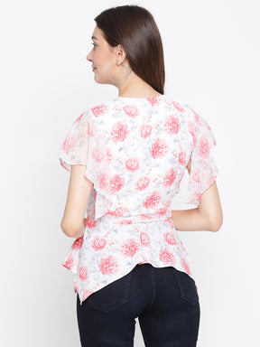 Pink Half Sleeve Floral Blouse