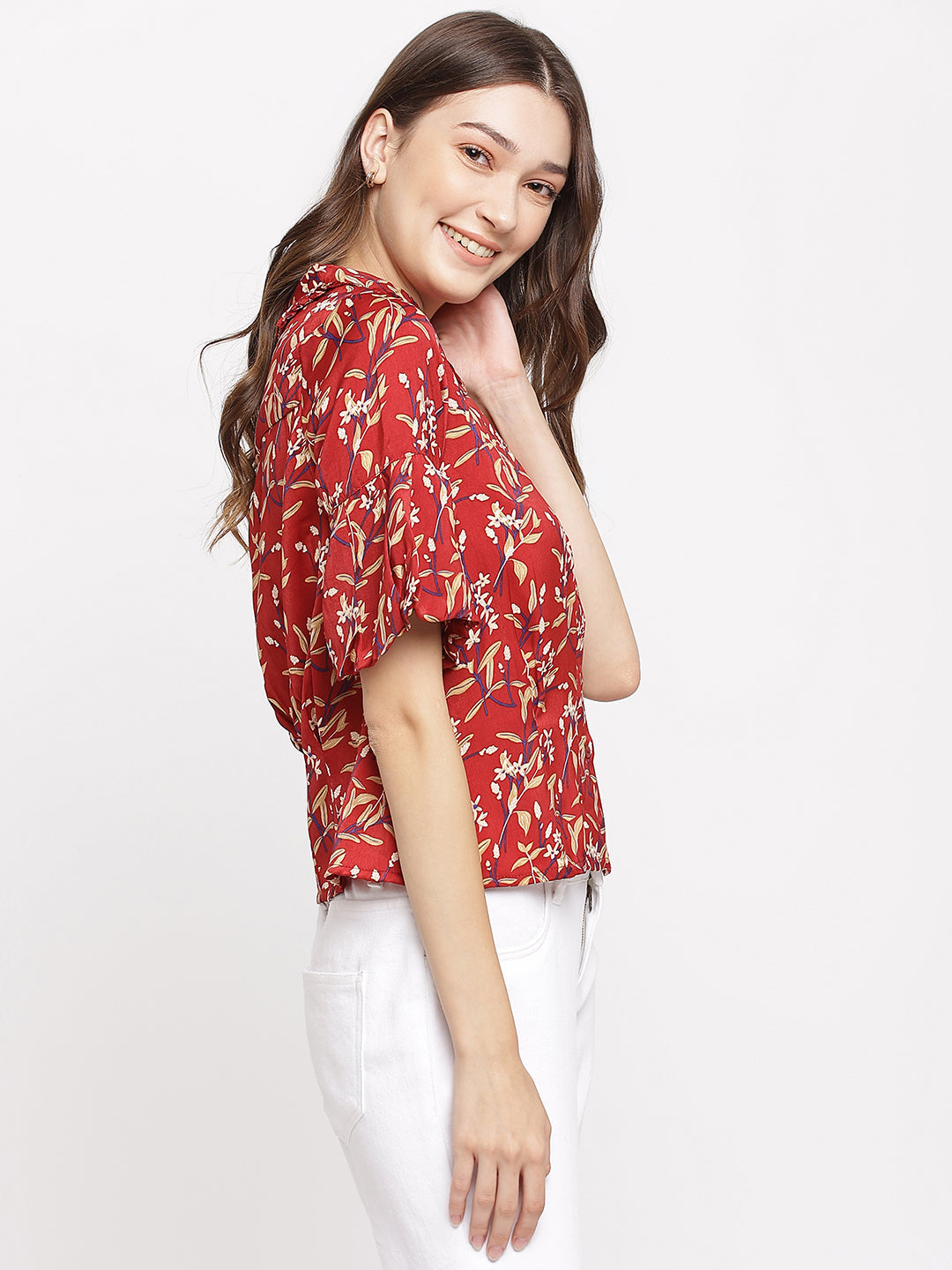 Red Half Sleeve Blouse