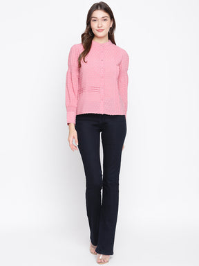 Pink Full Sleeve Solid Blouse