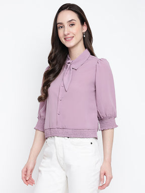 Lilac 3/4 Sleeve Solid Blouse Blouse