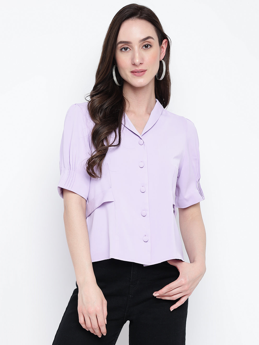 Lilac Half Sleeve Solid Blouse Blouse