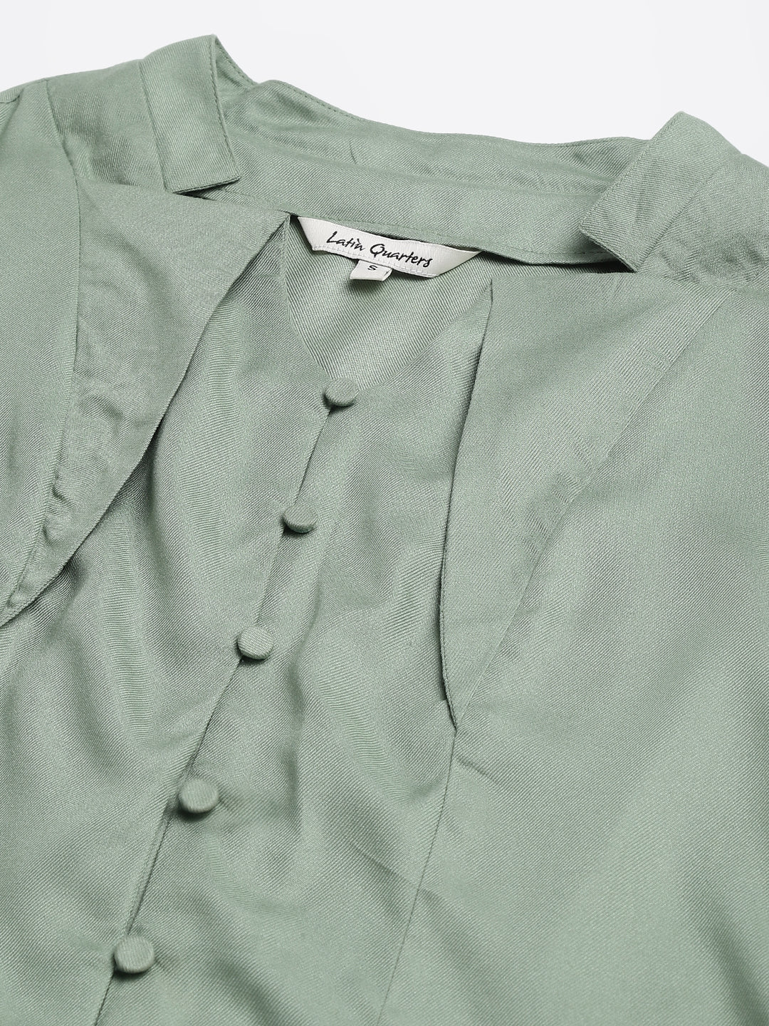 Green Shit Top With Front Buttons & Detailed Neckline