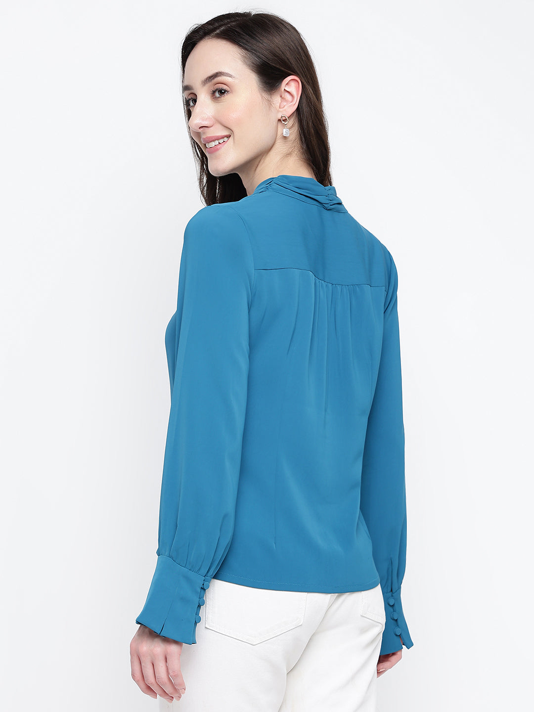 Teal Full Sleeve Solid Blouse Blouse