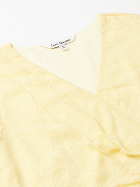 Yellow Solid V-Neck With Cap Sleeves Wrap Top