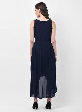 Blue Navy Sleeveless High Low Dress