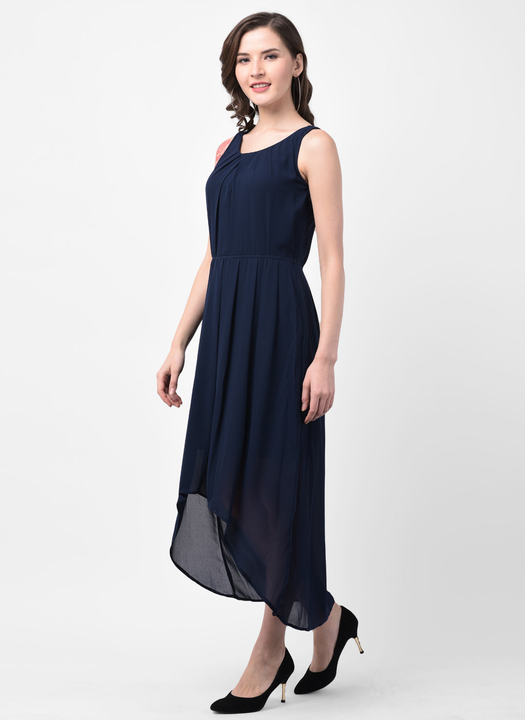 Blue Navy Sleeveless High Low Dress