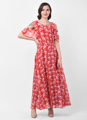 Red Sleeveless Maxi Dress With Ruffled