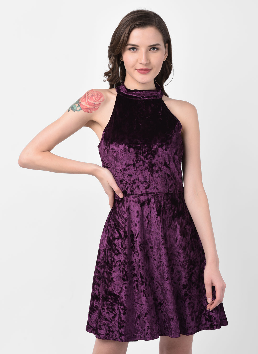 Purple Sleeveless Halter Dress