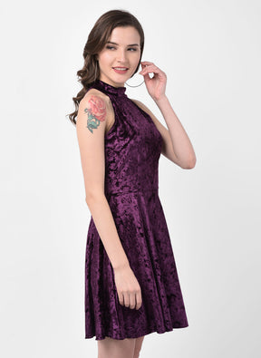 Purple Sleeveless Halter Dress