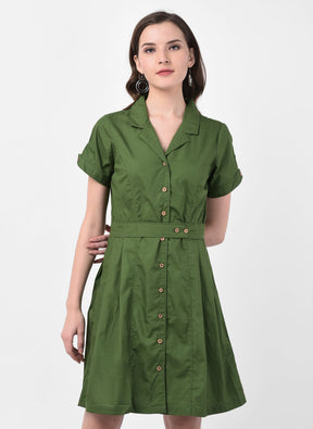 Green Half Sleeves Shirt Dress