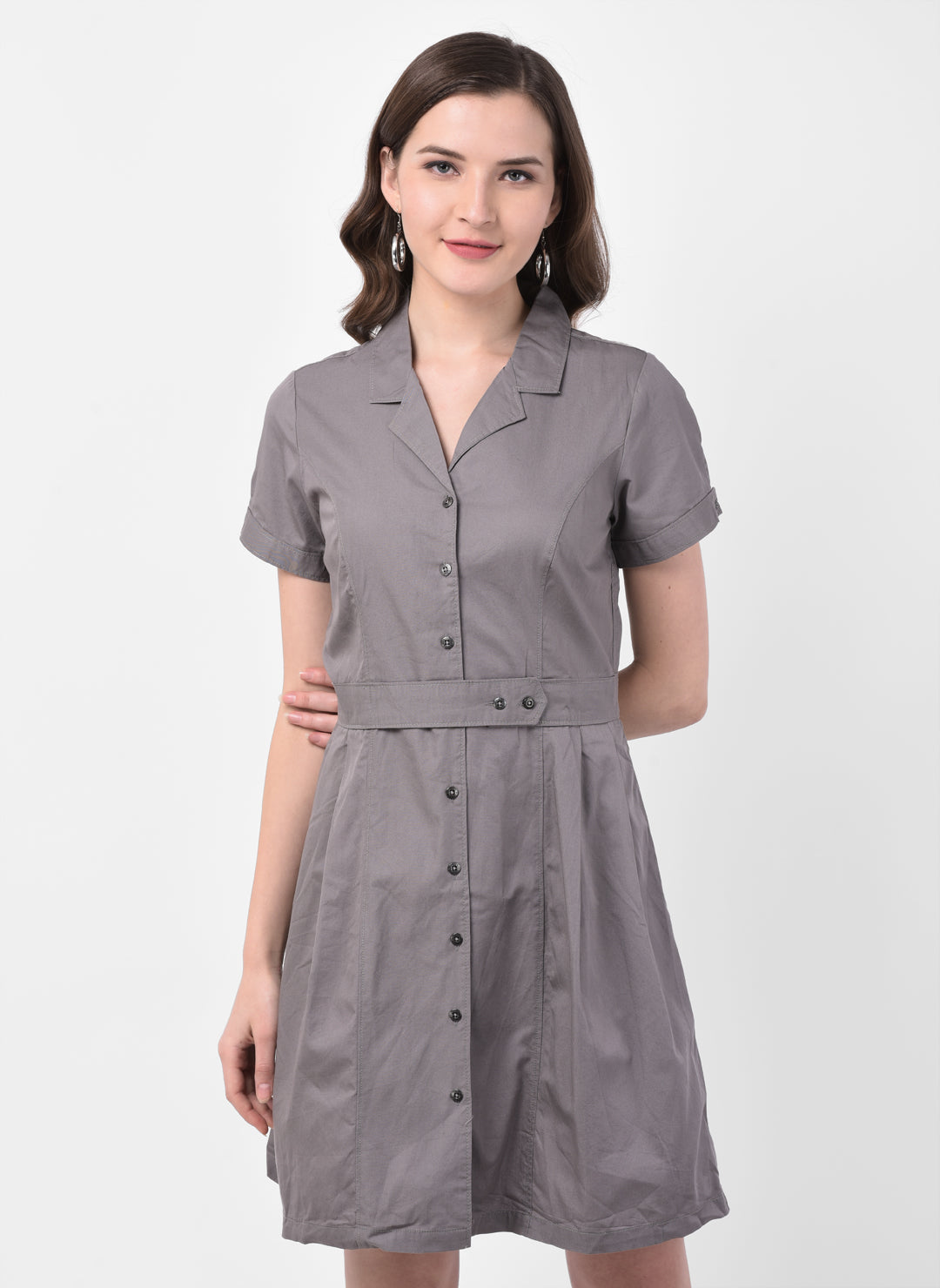 Grey Half Sleeve Shirt Dress