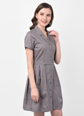 Grey Half Sleeve Shirt Dress