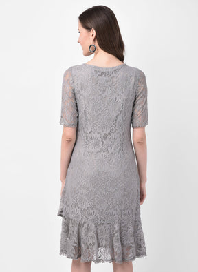 Grey Half Sleeve A-Line Dress